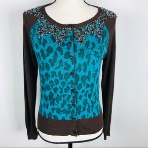 ITEMS PETITE  BUTTON UP EMBELLISHED COLLAR SWEATER